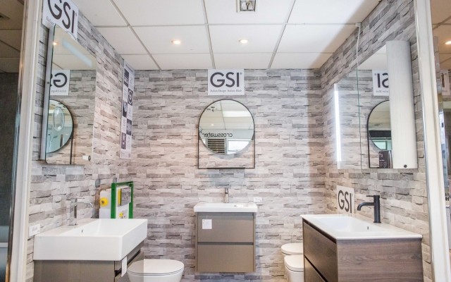 LED Mirrors & Mirrored Cabinet above Wall-Hung Vanity Units at Aqualite's Bathroom Showroom in Wembley, Greater London