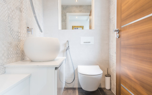 Stylish Cloakroom with Floating Toilet