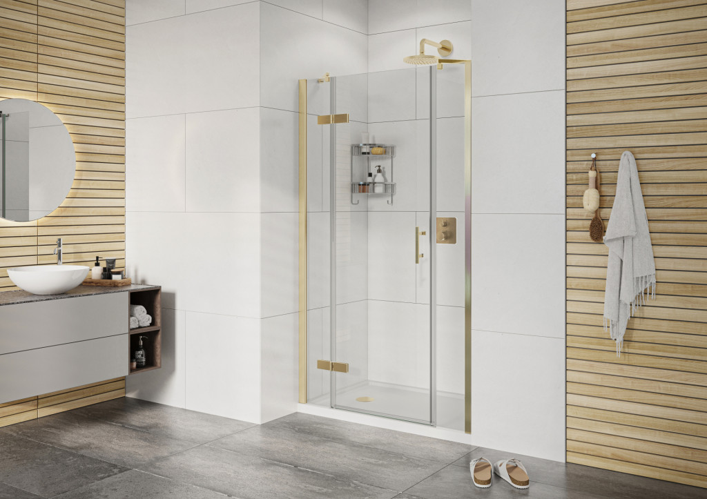 Alcove Hinged Door 2 Inlines In Brushed Brass
