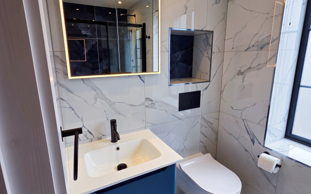 Luxurious Blue and White Shower Room