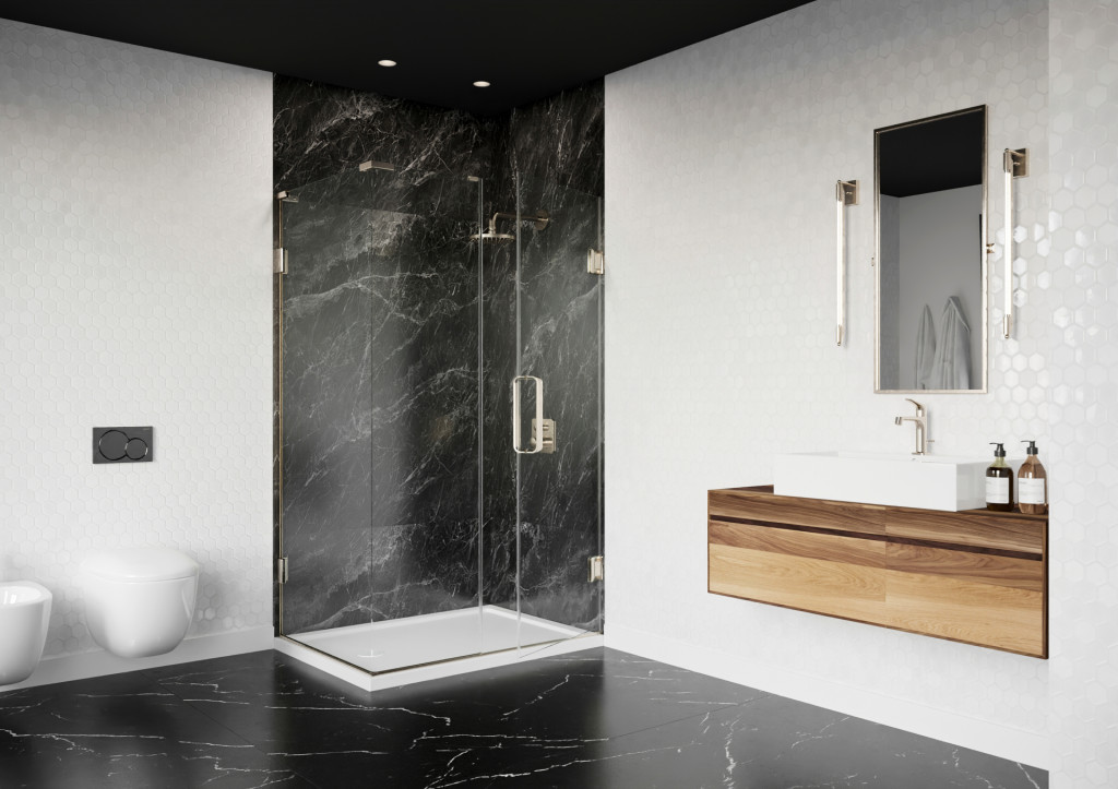 Colours Hinged Door  And  In-line Polished Nickel Corner Open Door