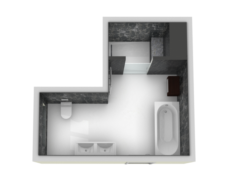 Explore this elegant 3D bathroom design that showcases modern fixtures and thoughtful layout.