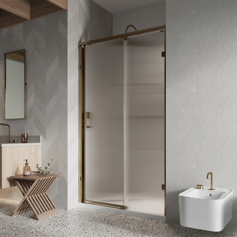 Alcove Fluted Sliding Door Brushed Brass