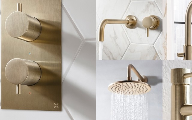 Brushed Gold Shower Valve, Shower Head, Basin Mixer, Wall-mounted Basin Mixer, and Bath Filler with Detachable Handheld Shower