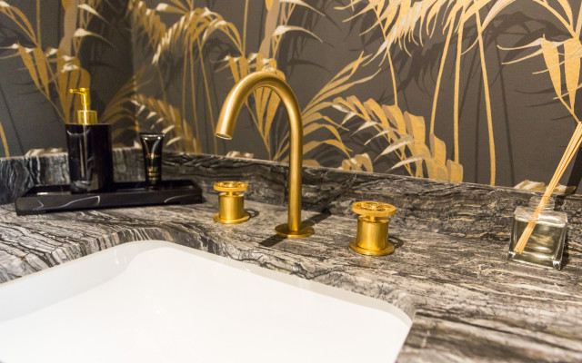 Aqualite luxury vanity with black marble top