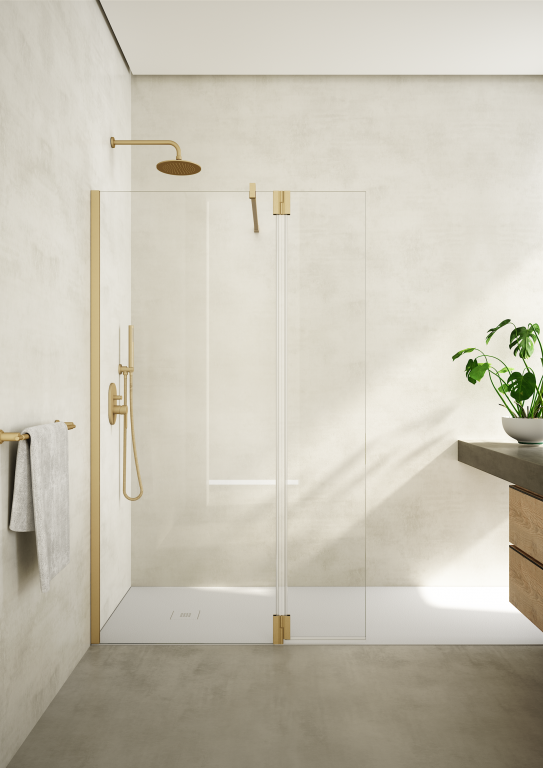Armano With Hinged Panel - Brushed Brass With Clear Glass - LH