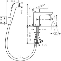 hansgrohe Vernis Blend Single Lever Basin Mixer 100 with Bidette Hand Shower and Shower Hose 160cm Extra Image