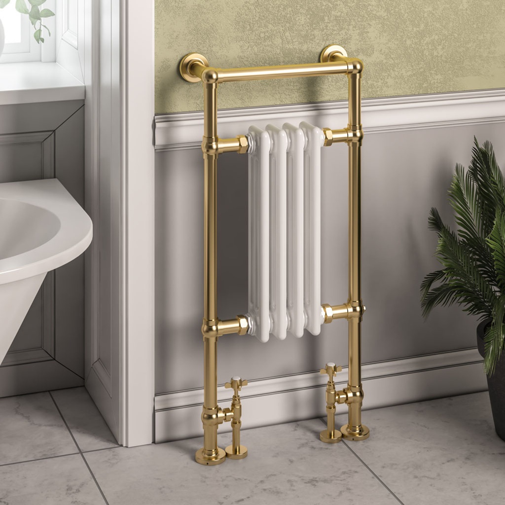 Avon 960 x 429 Towel rail - Brushed Brass/Gloss White Extra Image