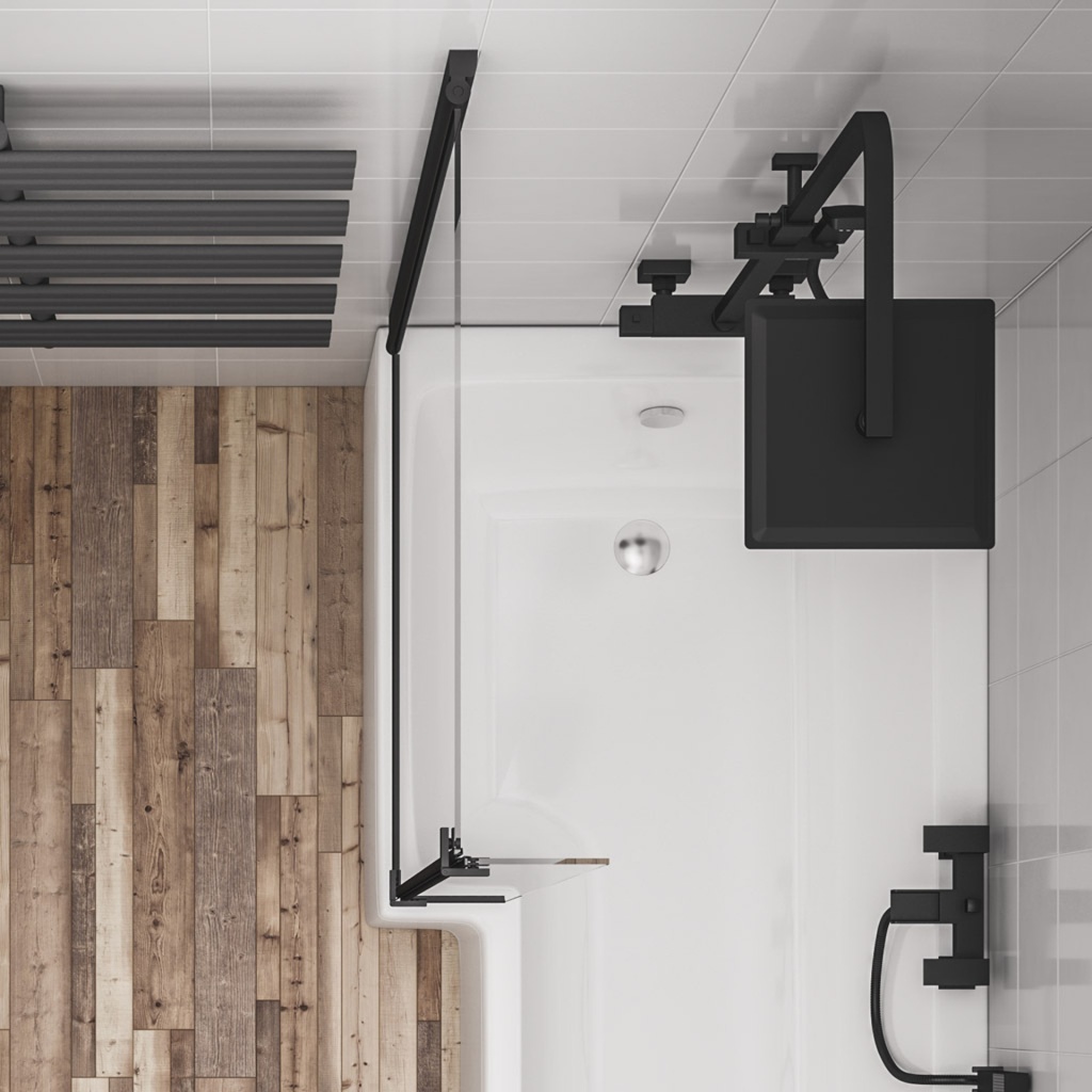 L shaped Bath Screen Left Handed - Matt Black-1