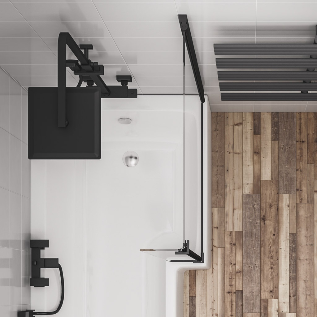 L shaped Bath Screen Right Handed - Matt Black-1
