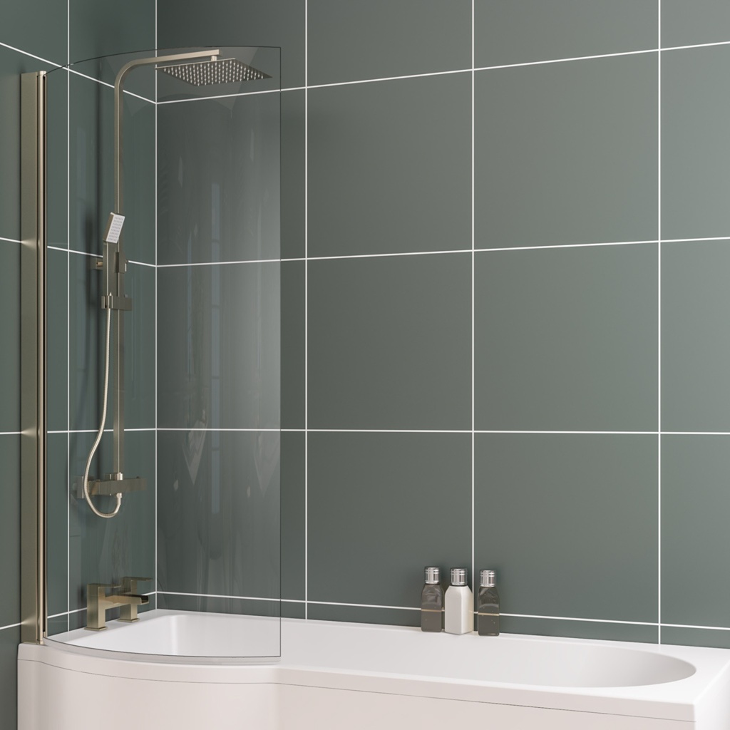 P Shape Bath Screen Left Handed - Brushed Brass-1