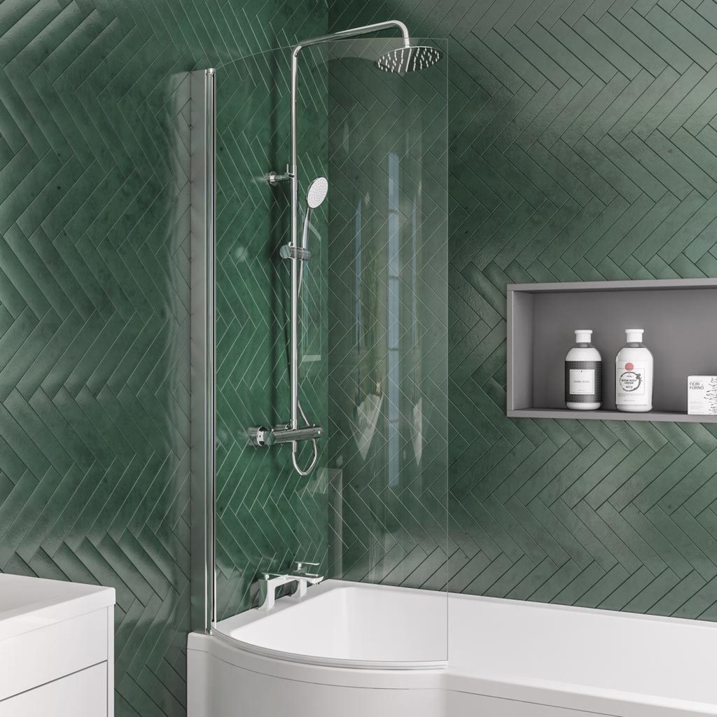 P Shape Bath Screen Left Handed - Chrome-1