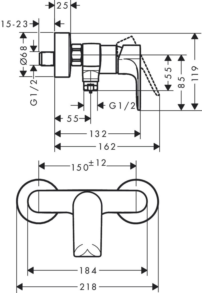 hansgrohe Rebris E Single Lever Shower Mixer for Exposed Installation - Chrome-4