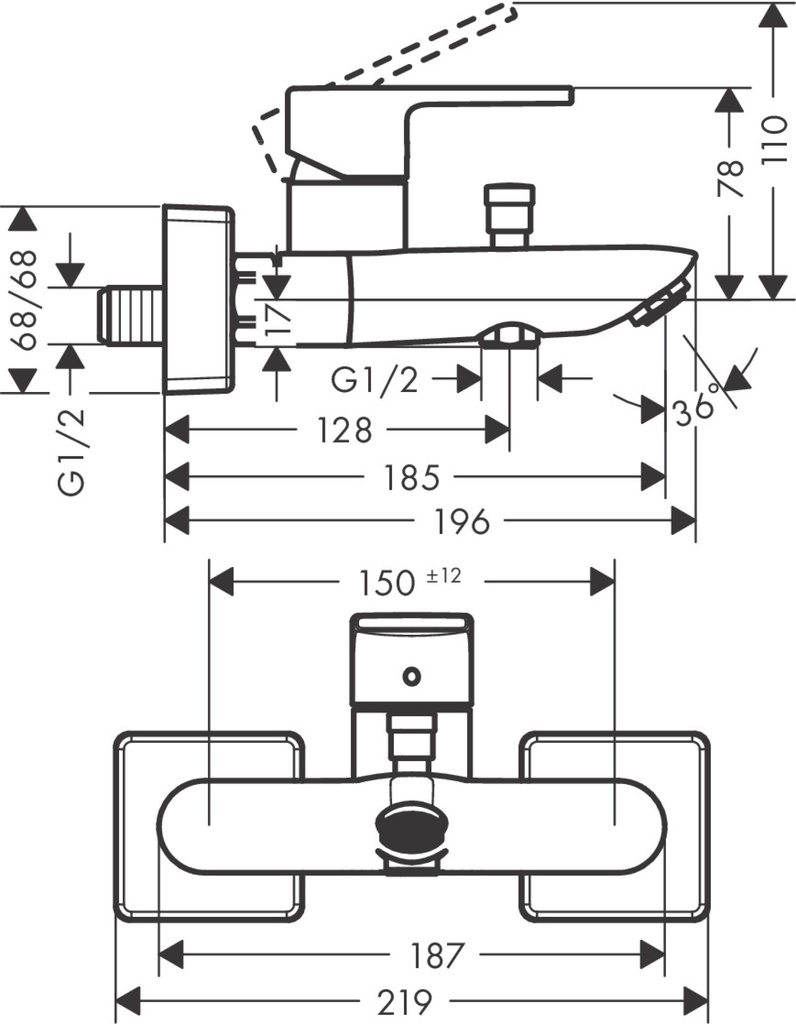 hansgrohe Vernis Shape Single Lever Bath Mixer for Exposed Installation with 2 Flow Rates-1