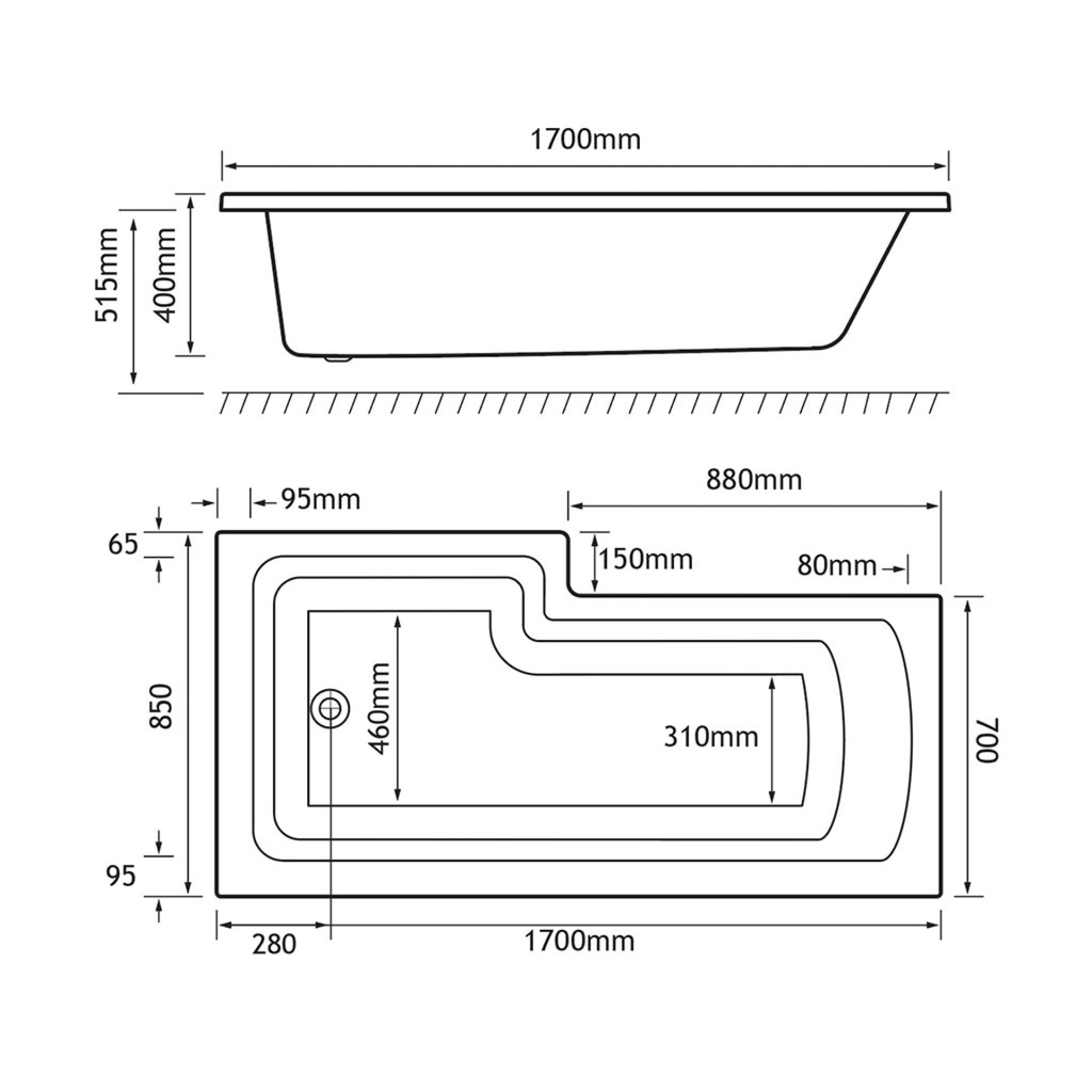 Shannon L-Shape Right-Hand 1700 x 850mm (400) 4mm-1