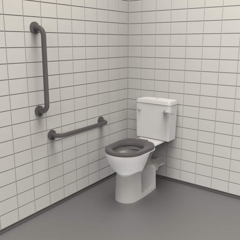 [F20-AMLX-MSC-GY] Fitzroy of London Rimless Close Coupled Ambulant Doc M Toilet Pack, Lockable Cistern Lid, Steel, Concealed Fixings - Grey