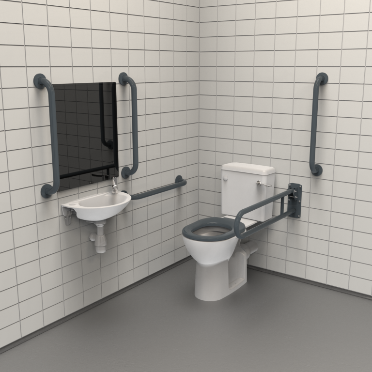 [F21-CCXX-SSC-DG] Fitzroy of London Rimless Close Coupled Doc M Toilet Pack, Stainless Steel, Concealed Fixings - Dark Grey