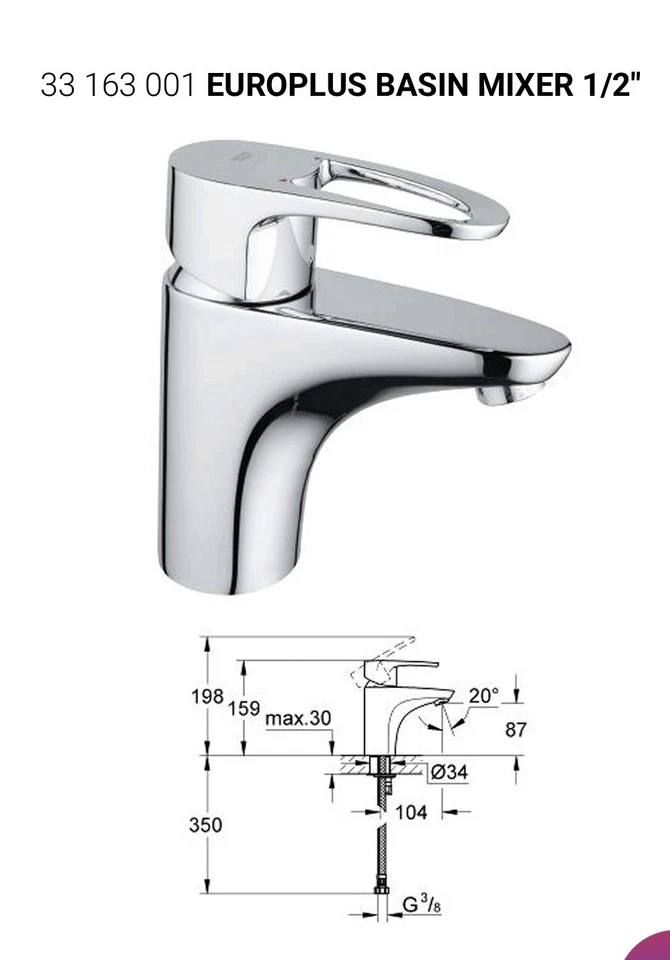 Grohe 33 163 001 EUROPLUS BASIN MIXER