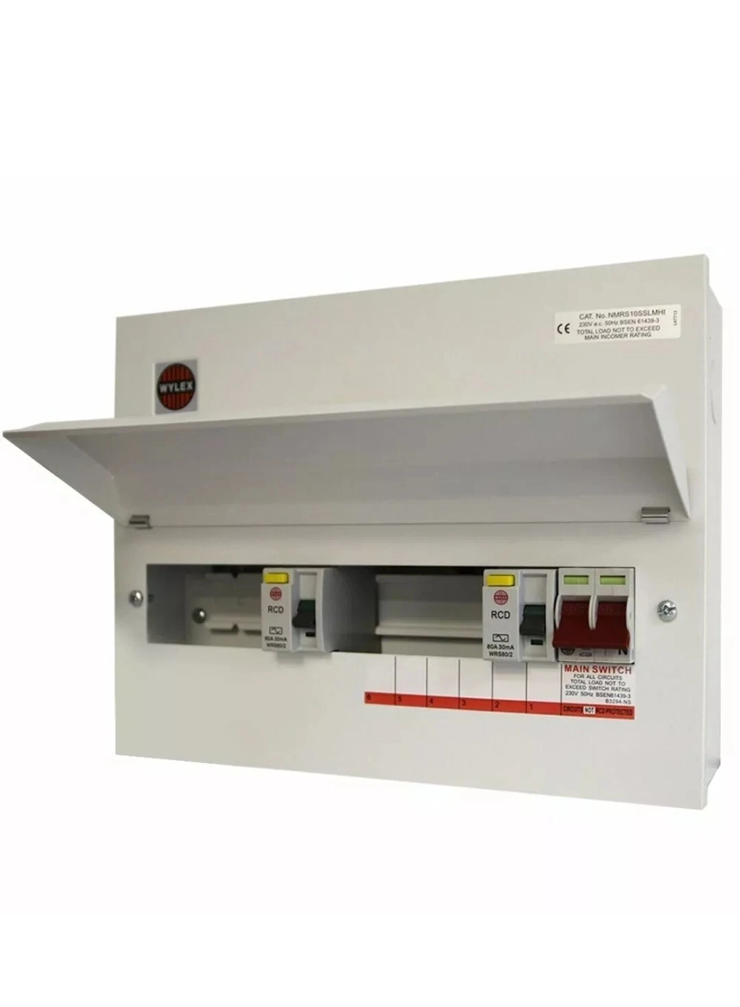 WYLEX 10WAY CONSUMER UNIT METAL AMENDMENT 3 HI INT NMRS10SSLMHI C/W 8 MCB'S