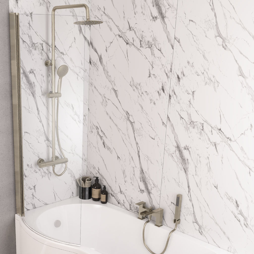 P Shape Bath Screen Left Handed - Brushed Brass