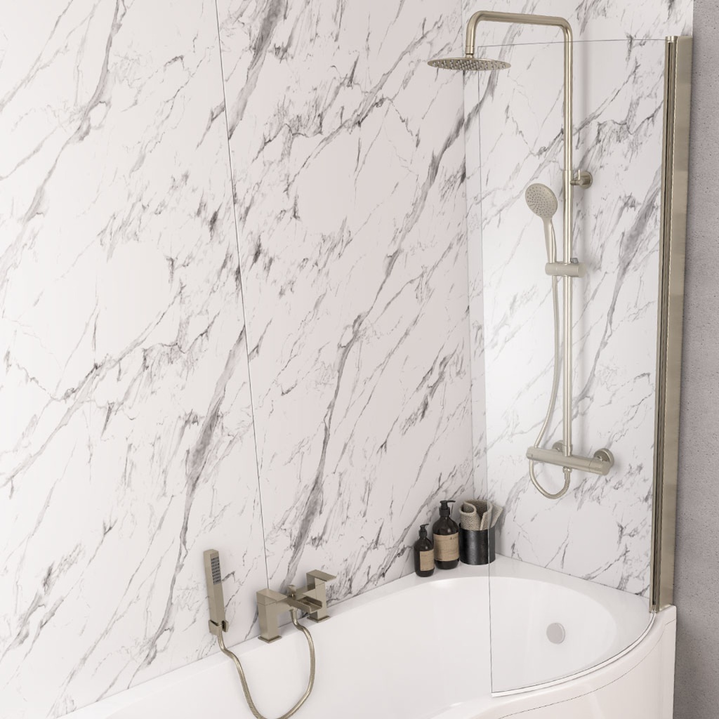 [49.2006] P Shape Bath Screen Right Handed - Brushed Brass