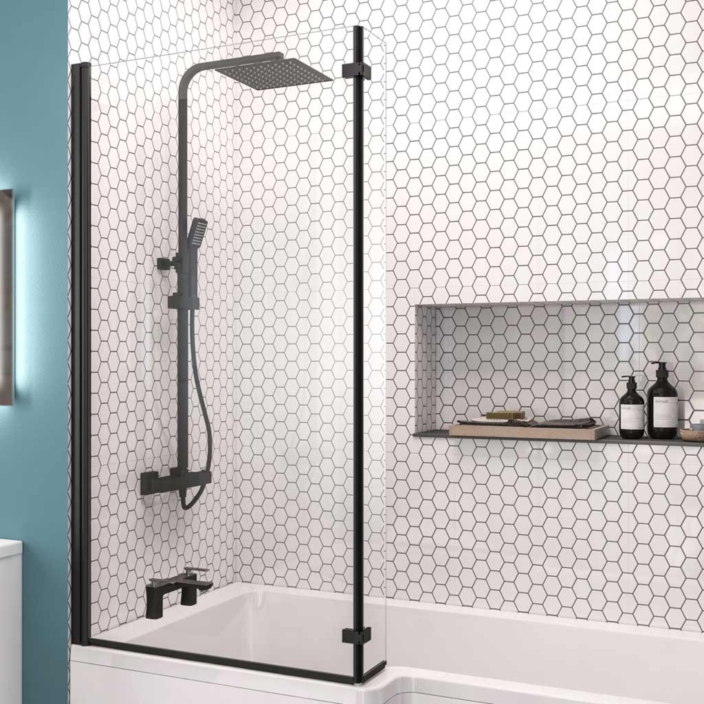 [49.2009] L shaped Bath Screen Left Handed - Matt Black