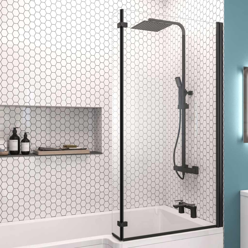 [49.2011] L shaped Bath Screen Right Handed - Matt Black