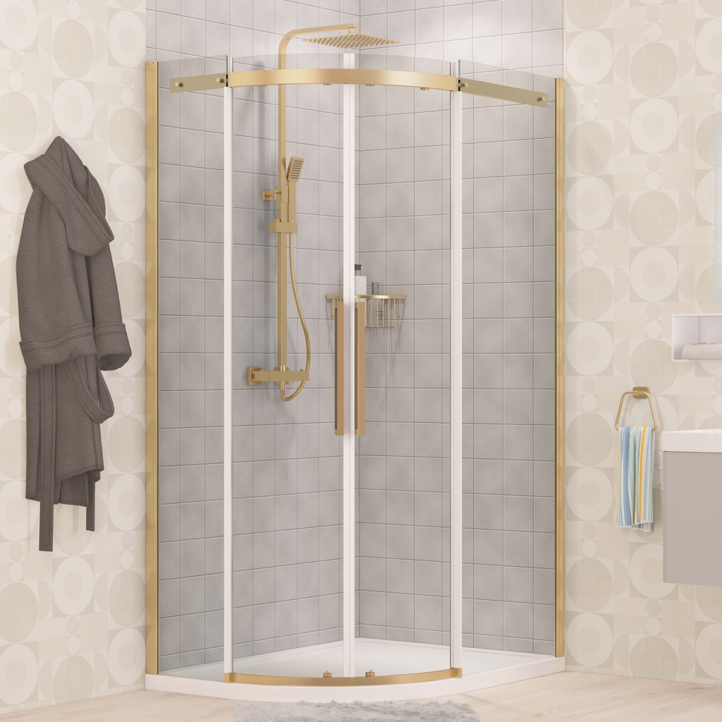 Corniche Left Hand 1200x900x2000 Offset Quadrant Shower  Enclosure - Brushed Brass