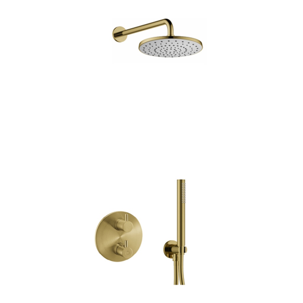 [BRB-LV2PK1-RO] Levo Round Shower Pack with ABS Rainshower and Handshower Kit - Brushed Brass