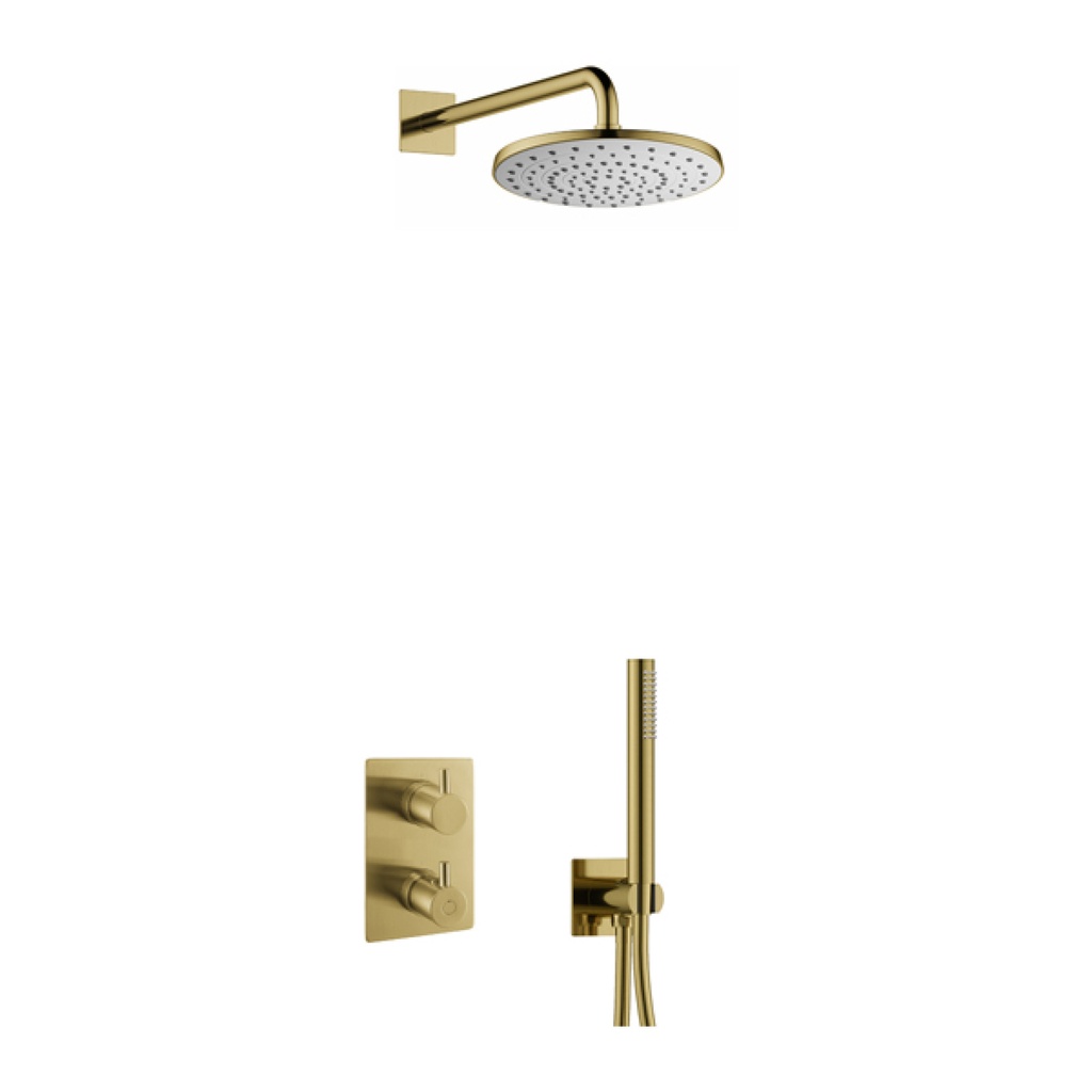 [BRB-LV2PK1-SQ] Levo Square Shower Pack with ABS Rainshower and Handshower Kit - Brushed Brass