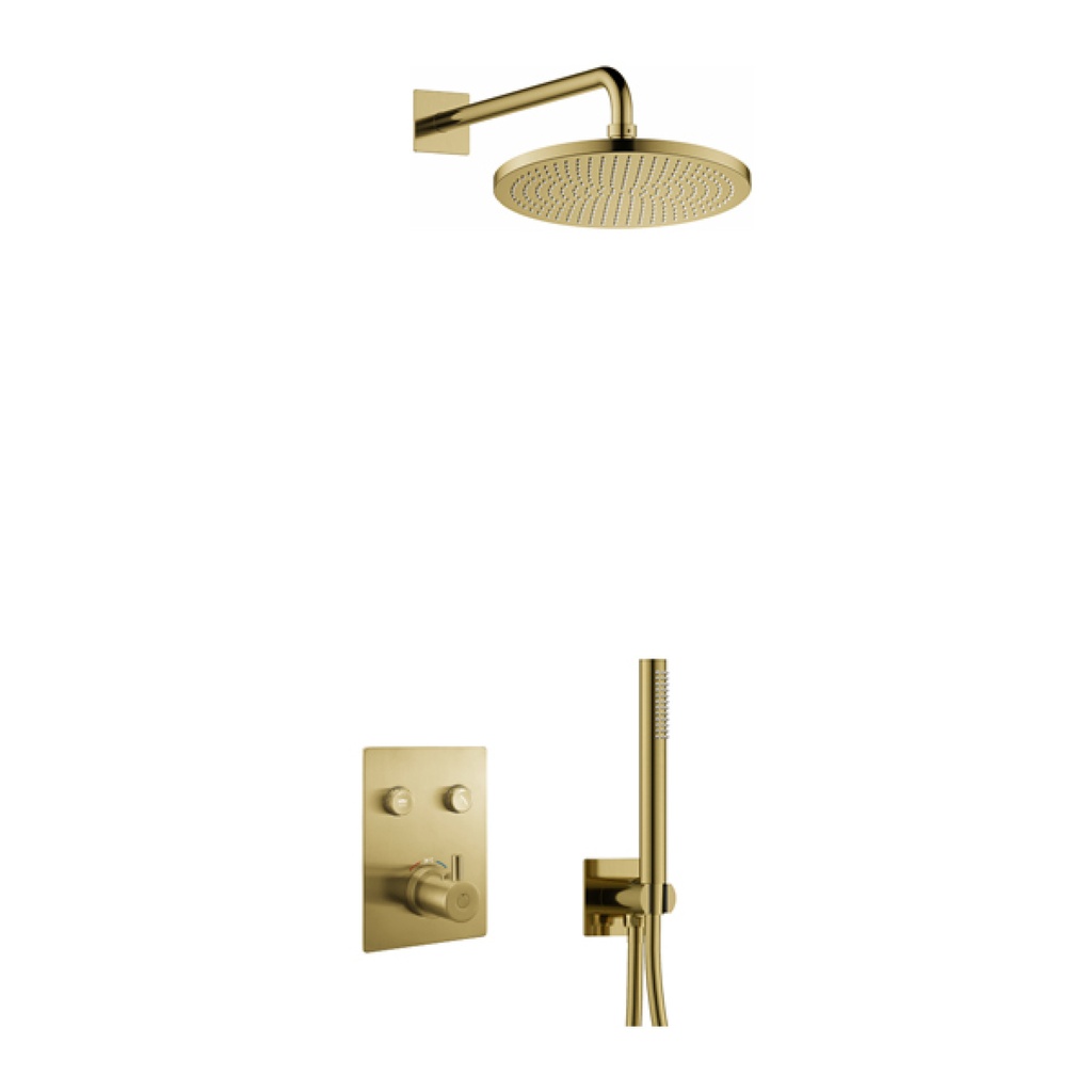 [BRB-LV2PK2-SQ] Levo GoClick Square Shower Pack with Air-Mixed Rainshower and Handshower Kit - Brushed Brass