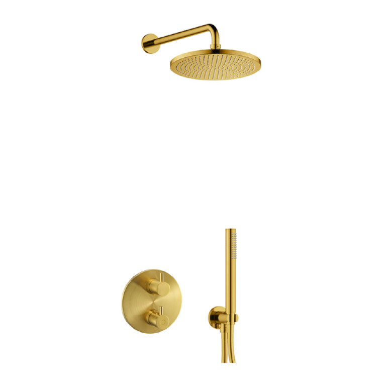 [BG-LV2PK1-RO] Levo Round Shower Pack with Air-Mixed Rainshower and Handshower Kit – Brushed Gold