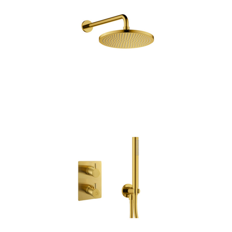 [BG-LV2PK1-SQ] Levo Square Shower Pack with Air-Mixed Rainshower and Handshower Kit – Brushed Gold