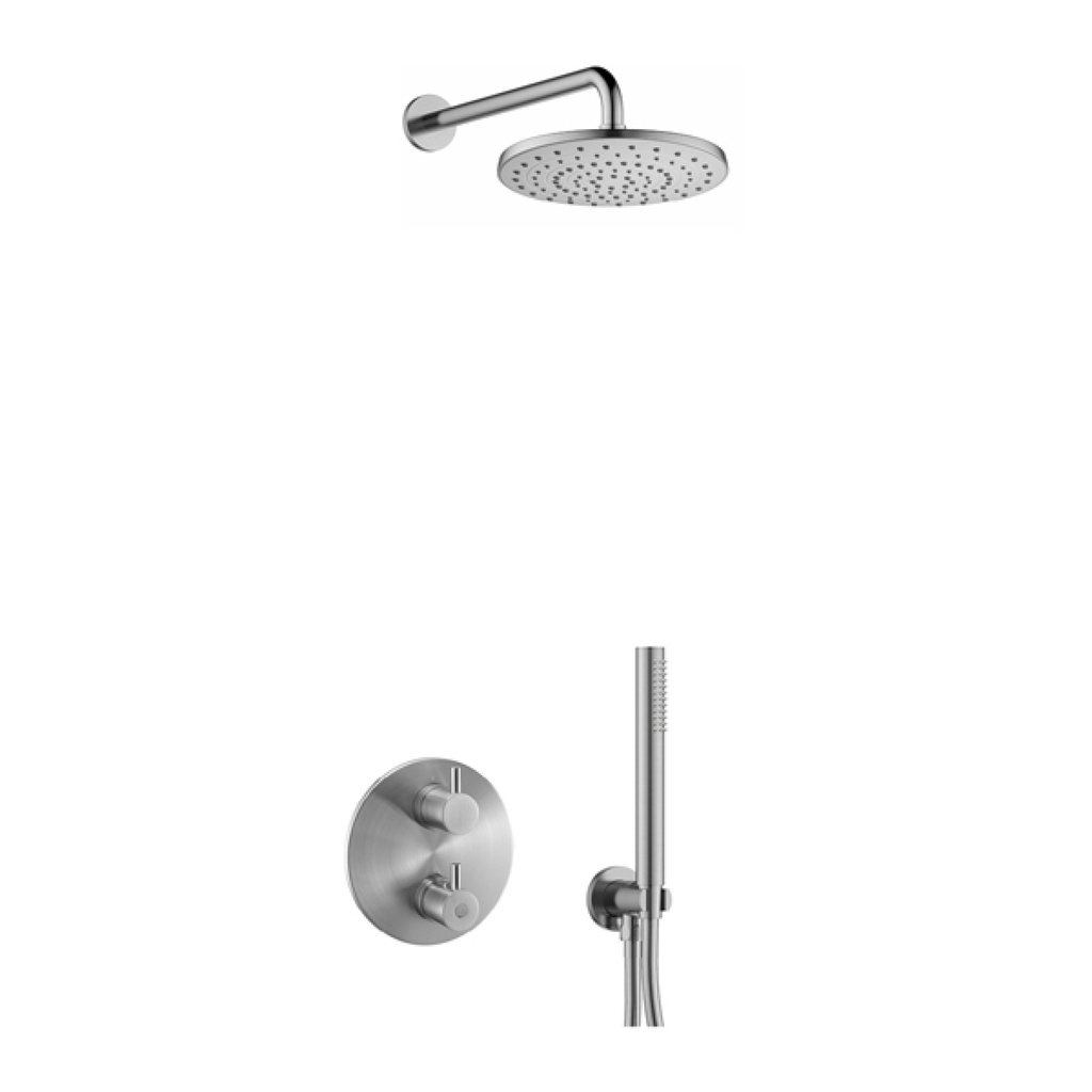 [BN-LV2PK1-RO] Levo Round Shower Pack with ABS Rainshower and Handshower Kit - Brushed Nickel
