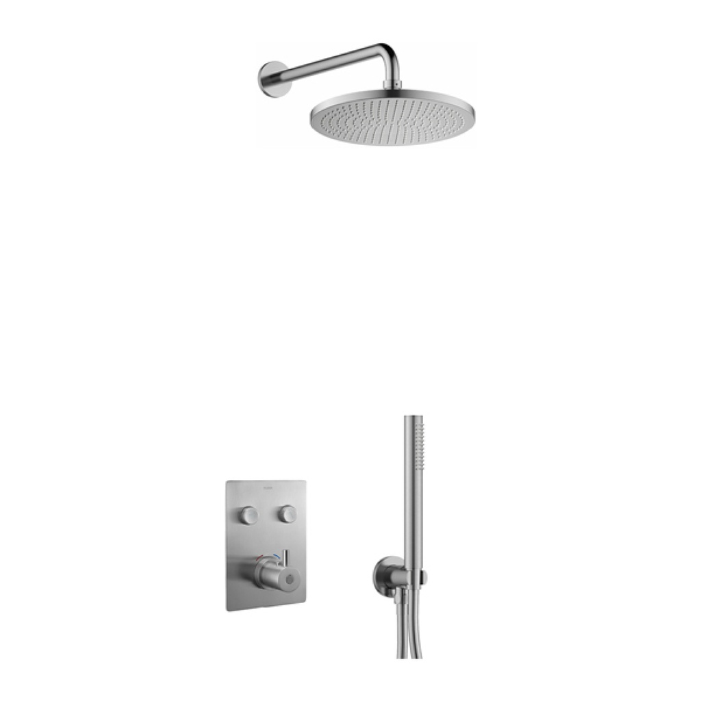 [BN-LV2PK2-SQ] Levo GoClick Square Shower Pack with Air-Mixed Rainshower and Handshower Kit - Brushed Nickel