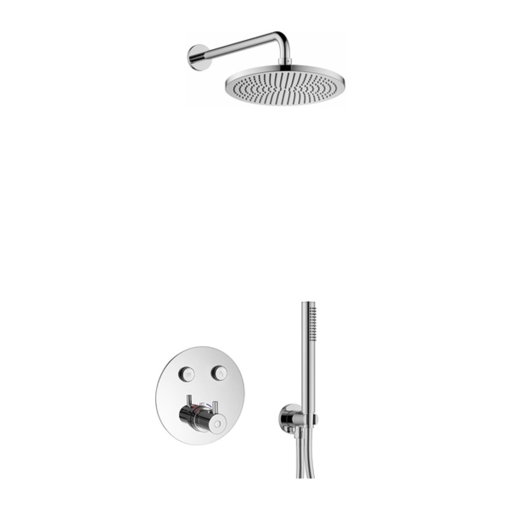 [LV2PK2-RO] Levo GoClick Round Shower Pack with Air-Mixed Rainshower and Handshower Kit - Diamond Chrome