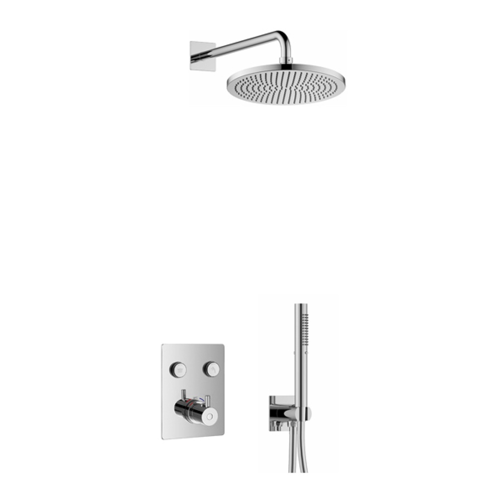 [LV2PK2-SQ] Levo GoClick Square Shower Pack with Air-Mixed Rainshower and Handshower Kit - Diamond Chrome