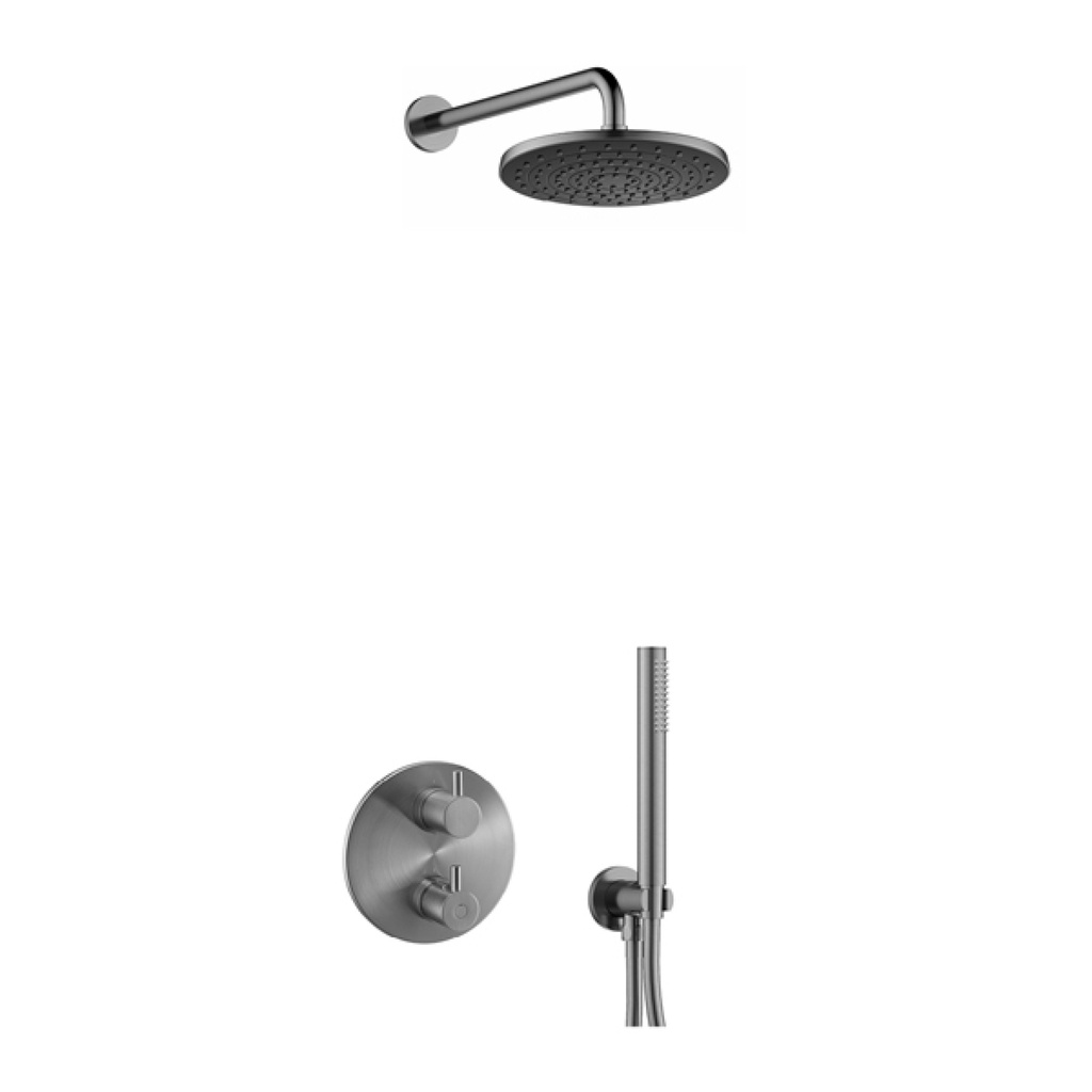 [GM-LV2PK1-RO] Levo Round Shower Pack with ABS Rainshower and Handshower Kit - Gun Metal
