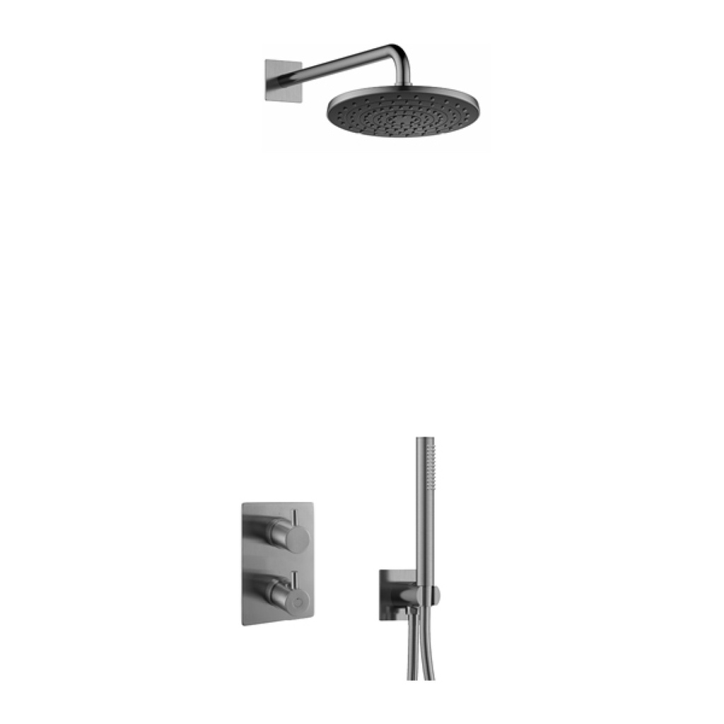 [GM-LV2PK1-SQ] Levo Square Shower Pack with ABS Rainshower and Handshower Kit - Gun Metal