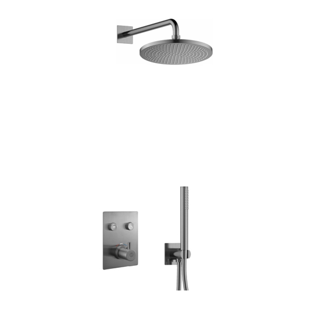 [GM-LV2PK2-SQ] Levo GoClick Square Shower Pack with Air-Mixed Rainshower and Handshower Kit - Gun Metal