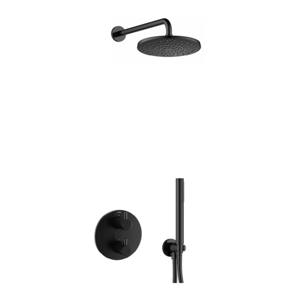 Levo Round Shower Pack with ABS Rainshower and Handshower Kit - Matt Black
