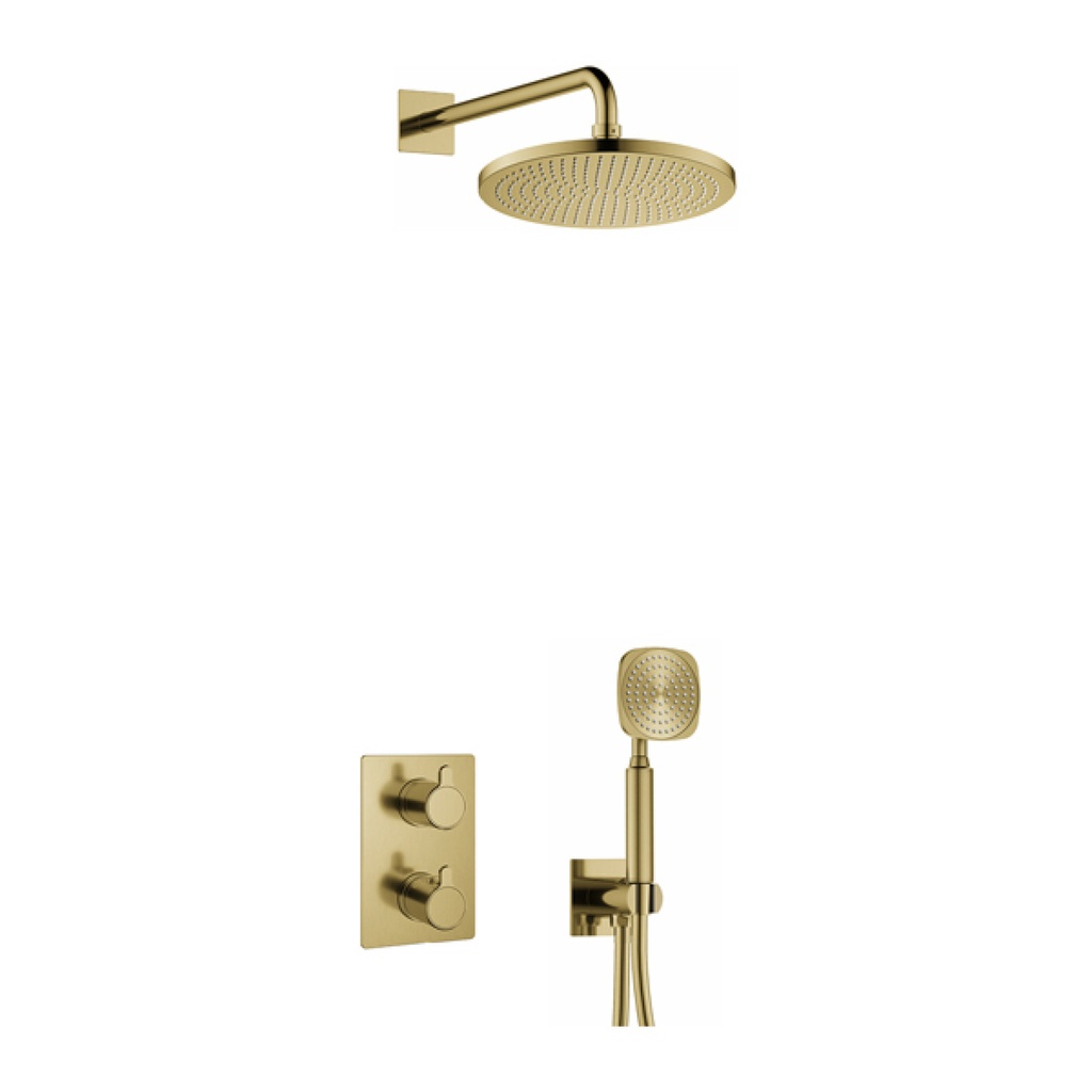 [BRB-ML2PK1-SQ] Moonlight Square Shower Pack with Air-Mixed Rainshower and Handshower Kit - Brushed Brass