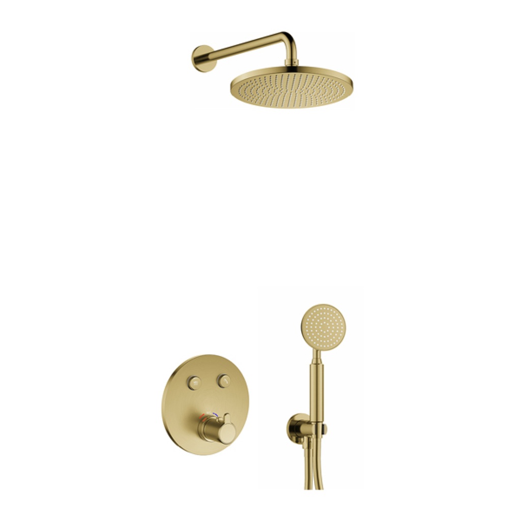[BRB-ML2PK2-RO] Moonlight GoClick Round Shower Pack with Air-Mixed Rainshower and Handshower Kit - Brushed Brass