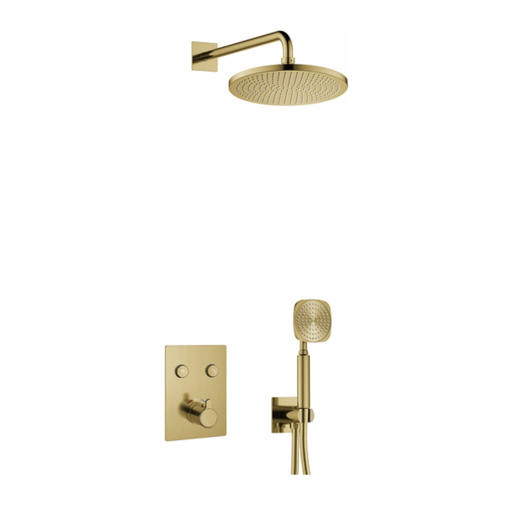 [BRB-ML2PK2-SQ] Moonlight GoClick Square Shower Pack with Air-Mixed Rainshower and Handshower Kit - Brushed Brass