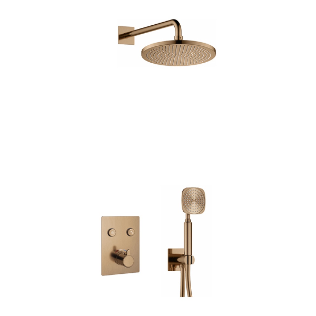 [BRO-ML2PK2-SQ] Moonlight GoClick Square Shower Pack with Air-Mixed Rainshower and Handshower Kit - Brushed Bronze