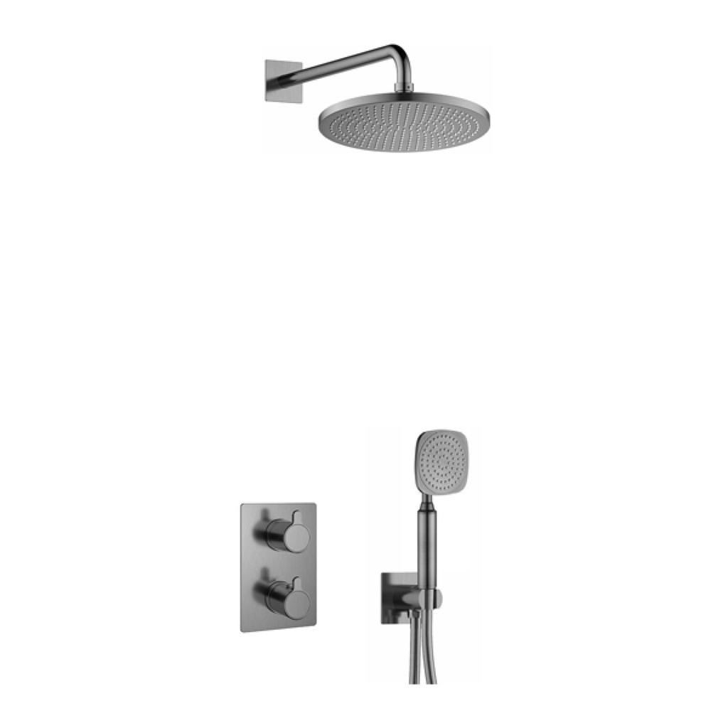 [GM-ML2PK1-SQ] Moonlight Square Shower Pack with Air-Mixed Rainshower and Handshower Kit - Gun Metal
