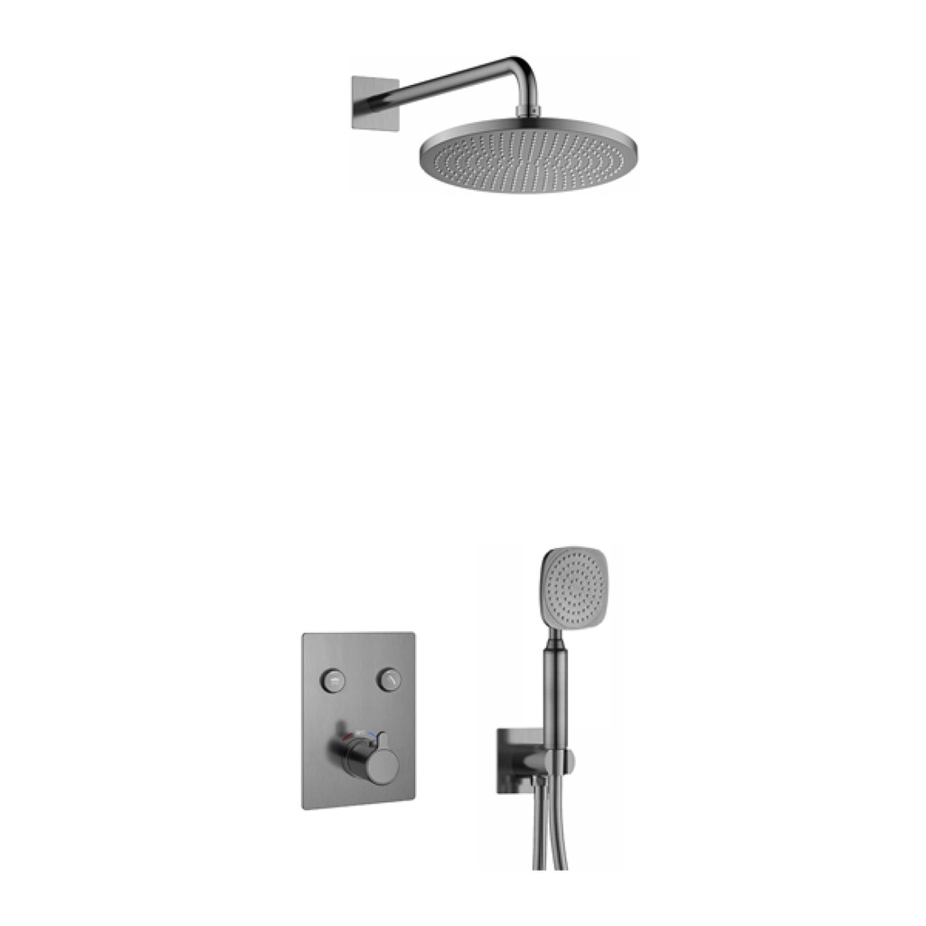 [GM-ML2PK2-SQ] Moonlight GoClick Square Shower Pack with Air-Mixed Rainshower and Handshower Kit - Gun Metal