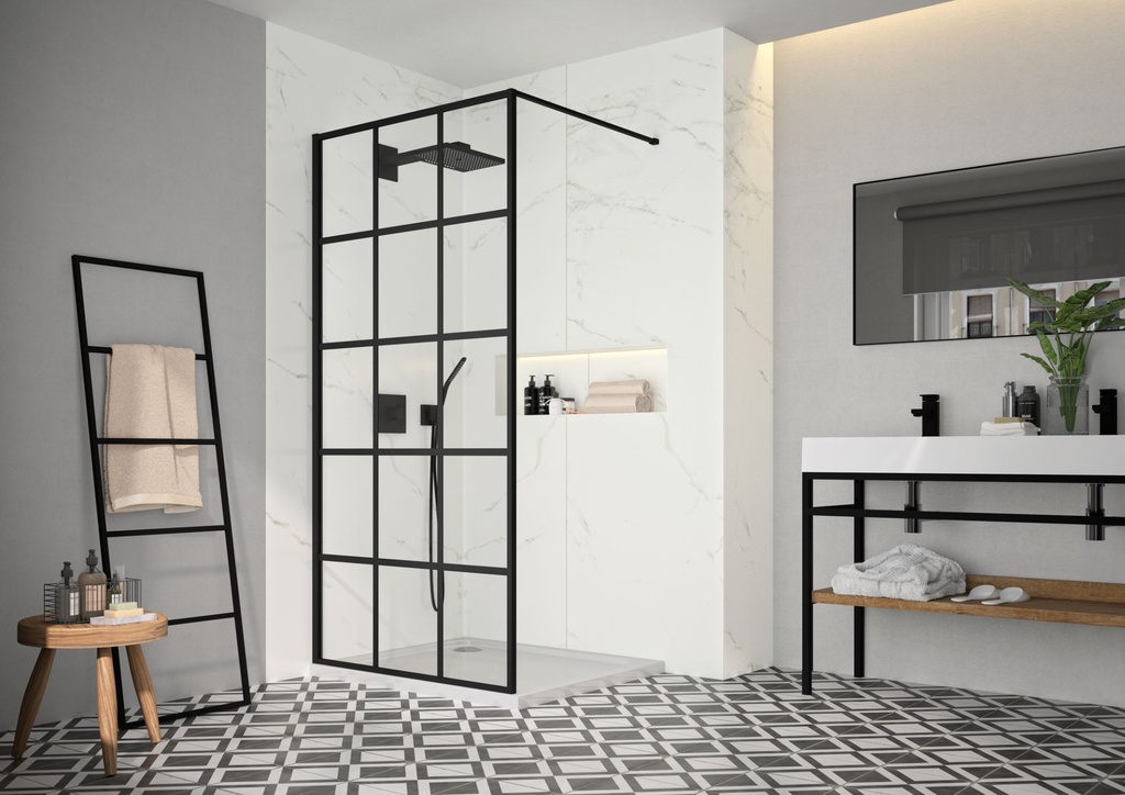 [BLKFSWCTL100] Black Squared Showerwall 1000mm