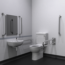 Fitzroy of London Premium Rimless Right Handed Close Coupled Doc M Toilet Pack, Lockable Cistern Lid, Stainless Steel, Concealed Fixings, Tmv3 Valve - Satin
