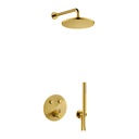 Levo GoClick Round Shower Pack with Air-Mixed Rainshower and Handshower Kit - Brushed Gold